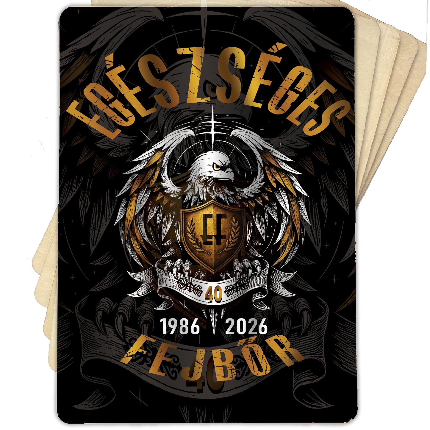 EGÉSZSÉGES FEJBŐR - 40 ÉVES JUBILEUMI NATÚR FA LAP 28x20CM-ES