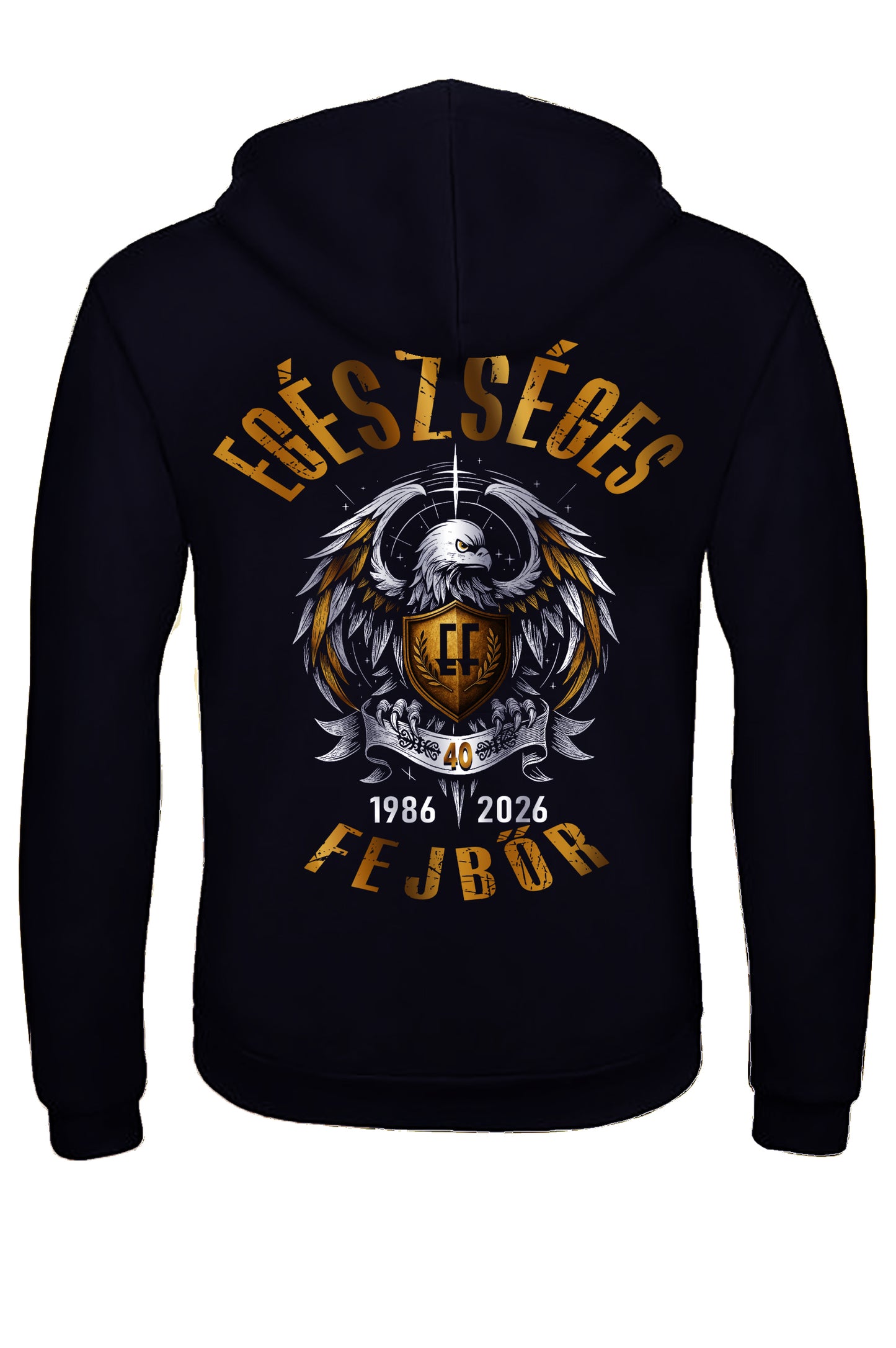 EGÉSZSÉGES FEJBŐR - 40 ÉVES JUBILEUMI KAPUCNIS CIPZÁROS FÉRFI PULÓVER